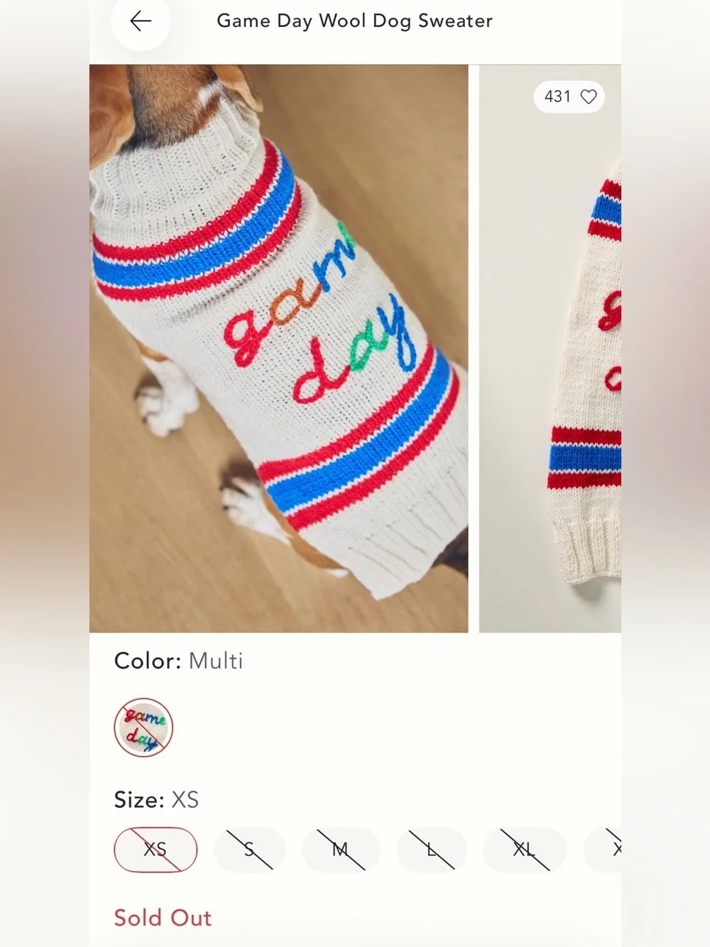 Anthropologie Cream Knit Dog Sweater with Red & Blue Stripes